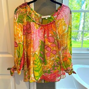 Trina Turk Flowery Silk Top Size S